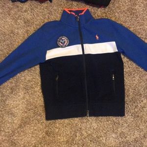 Blue black orange and white hugo boss u.s open 2015 sweater size medium kids